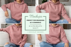 Hoodie mockup - pink hoodie with drawstring hood on white co Product Image 1