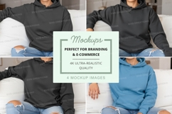 Hoodie mockup with people sitting on stairs Product Image 1