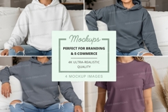 Group of four people wearing hoodies and t-shirts mockup Product Image 1