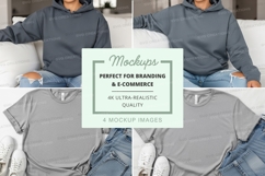 Hoodie and t-shirt mockup on white background Product Image 1