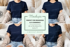 T-shirt mockup - crew neck, navy blue, four views Product Image 1