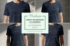 T-shirt mockup - crew neck, navy blue, four views Product Image 1