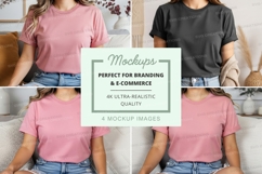 T-shirt mockup with models in pink and black Product Image 1