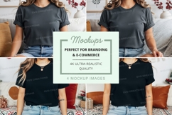 T-shirt mockup with model wearing gray and black t-shirts Product Image 1