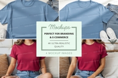 T-shirt mockup featuring light blue and red t-shirts Product Image 1