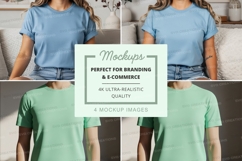 T-shirt mockup with light blue and green t-shirts Product Image 1