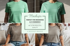 T-shirt mockup with two models wearing light green and gray Product Image 1