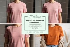 T-shirt mockup - crew neck, light pink and orange Product Image 1