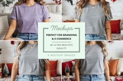 T-shirt mockup - v-neck, light gray and lavender, casual sty Product Image 1