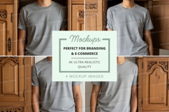 Light grey t-shirt mockup on wooden background Product Image 1