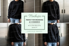 Black sweatshirt mockup with front and back views Product Image 1