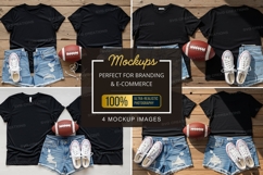Mockup of black t-shirts with denim shorts and sports access Product Image 1