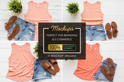 Mockup: casual summer outfits with tank tops and denim short Product Image 1