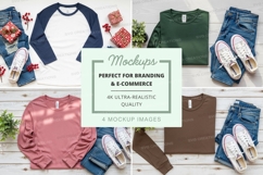 Flat lay mockup of long sleeve t-shirts, jeans, and sneakers Product Image 1