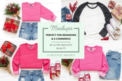 Holiday fashion mockup - pink cropped sweatshirt and denim s Product Image 1