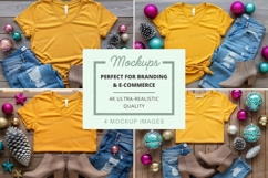 Yellow v-neck t-shirt mockup with holiday decorations Product Image 1