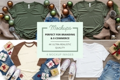 Holiday-themed t-shirt and baseball tee mockup Product Image 1