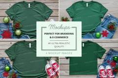 Green t-shirt mockup with festive accessories Product Image 1