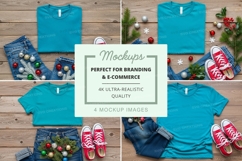 Christmas-themed mockup featuring t-shirts, jeans, and sneak Product Image 1