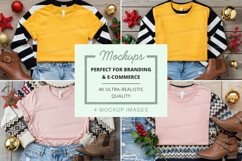 Mockup of yellow and pink t-shirts with holiday decorations Product Image 1