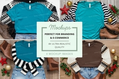 Four t-shirt mockups with festive decorations Product Image 1