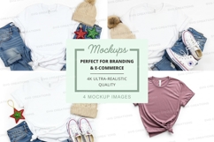 Winter fashion mockup with beanie, sneakers, jeans, and t-sh Product Image 1