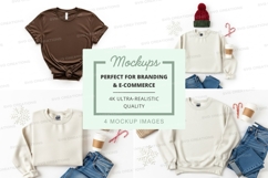 T-shirt and sweatshirt mockup with winter accessories Product Image 1