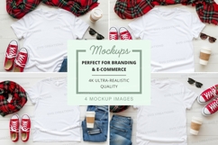 Flat lay mockup of white t-shirts with accessories Product Image 1