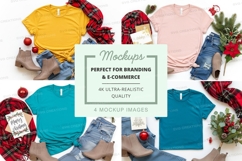 Flat lay mockup of t-shirts with holiday decorations Product Image 1