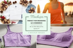 Collage of apparel mockups: tote bag, tank top, and sports b Product Image 1