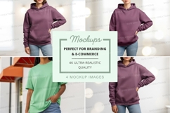 Mockup: purple hoodie and green t-shirt Product Image 1