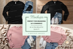 Flat lay mockup of long sleeve t-shirts with accessories Product Image 1