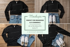 Black long sleeve t-shirt mockup with jeans and sneakers Product Image 1