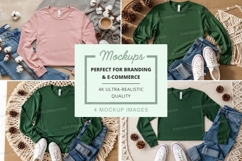 Flat lay mockup of long sleeve t-shirts and accessories Product Image 1