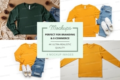 Long sleeve t-shirt mockup in pink and green Product Image 1