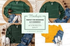 Flat lay mockup of long sleeve t-shirts with accessories Product Image 1
