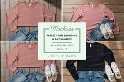 Flat lay mockup of long sleeve t-shirts with jeans and sneak Product Image 1