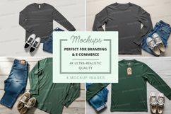 Flat lay mockup of long sleeve t-shirts with jeans and sneak Product Image 1