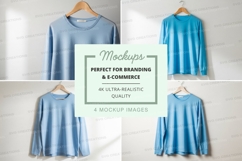 Long sleeve t-shirt mockup in light blue and dark blue Product Image 1