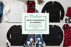Flat lay mockup of long sleeve t-shirts and accessories Product Image 1