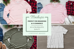 Flat lay mockup featuring various t-shirts and long sleeves Product Image 1