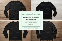 Black long sleeve t-shirt mockup on wooden background Product Image 1