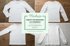 White long sleeve t-shirt mockup on wooden background Product Image 1