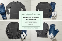 Long sleeve t-shirt mockup with jeans and sneakers Product Image 1