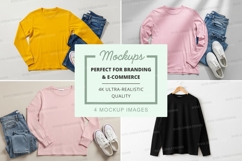 Flat lay mockup of long sleeve t-shirts with jeans and sneak Product Image 1