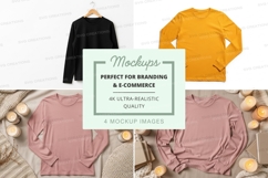 Long sleeve t-shirt mockups in black, mustard, and pink Product Image 1