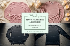 Long sleeve t-shirt mockup in light pink and black Product Image 1