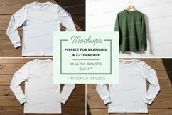 Long sleeve t-shirt mockup set on wooden background Product Image 1