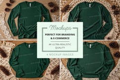 Dark green long sleeve t-shirt mockup Product Image 1