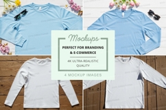 Long sleeve t-shirt mockup in light blue and white Product Image 1